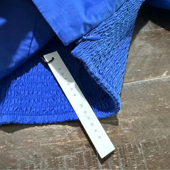 NWT Susana Monaco Blue Nocturnal Puff Sleeve Cotton Poplin Crop Top Sz M - Picture 10 of 11